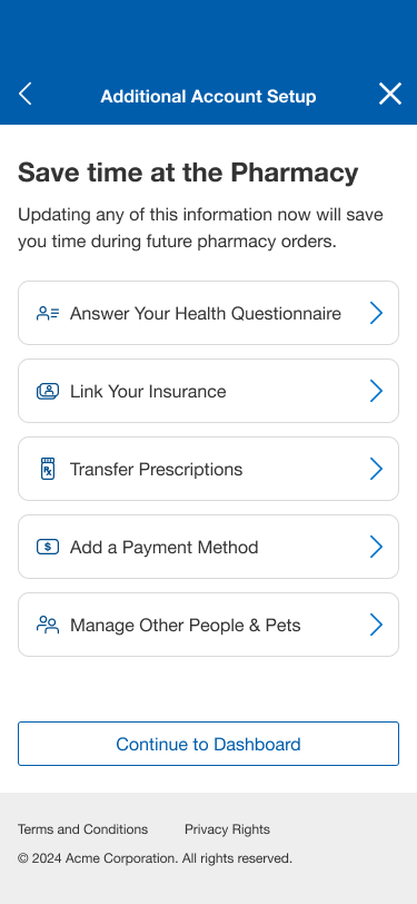 Account setup screen